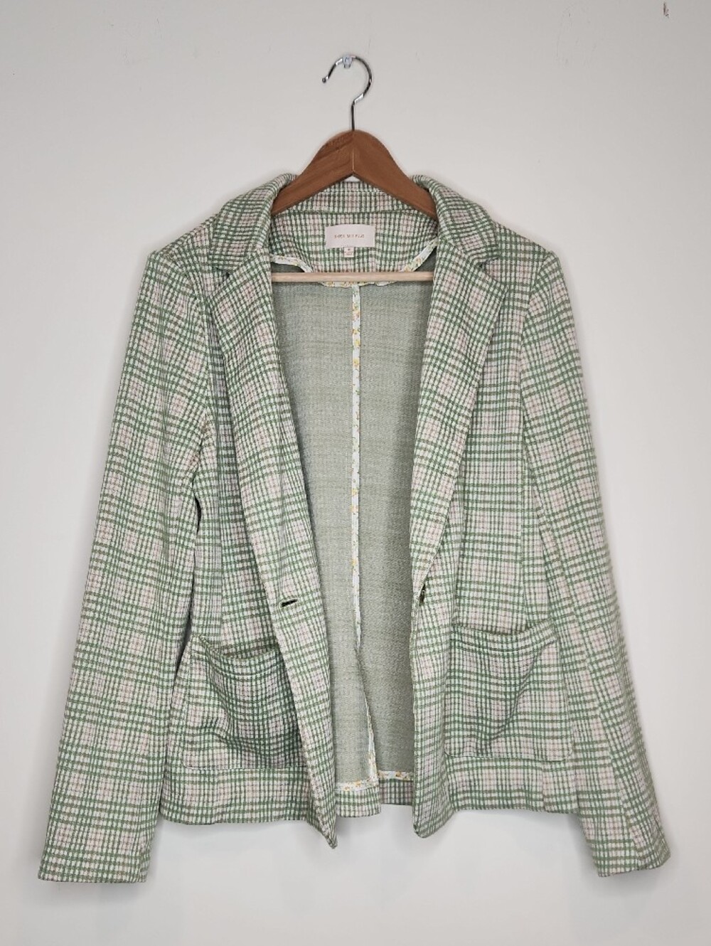Skies Are Blue Women's Green & Brown Plaid Blazer Jacket Size Medium Tailored - Picture 7 of 9